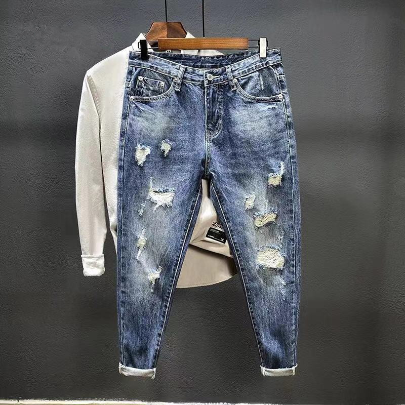 Urban Streetwear Brand - Negen-Punt Jeans Met Gaten Voor Mannen