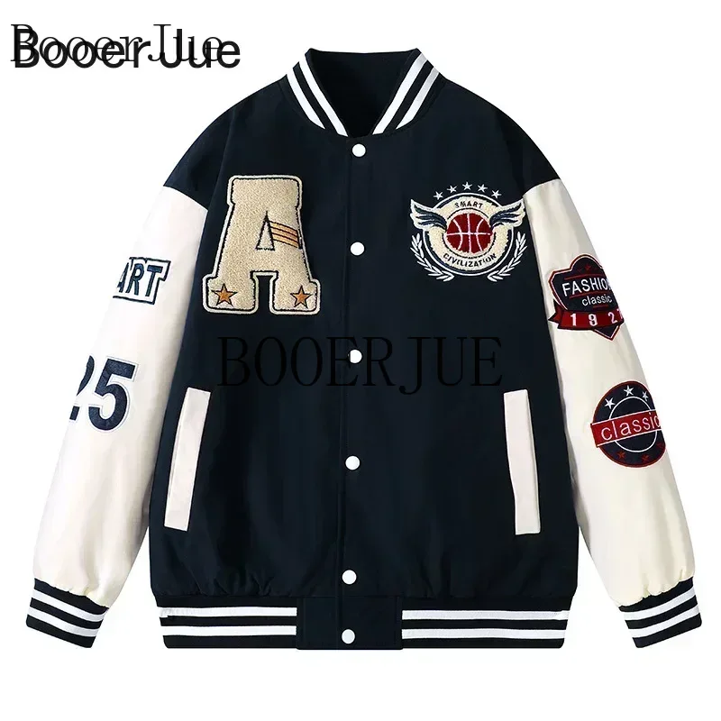 Streetwear Brand Jacket - Sportief Running Letter Patchwork Kunstleren Bomberjas