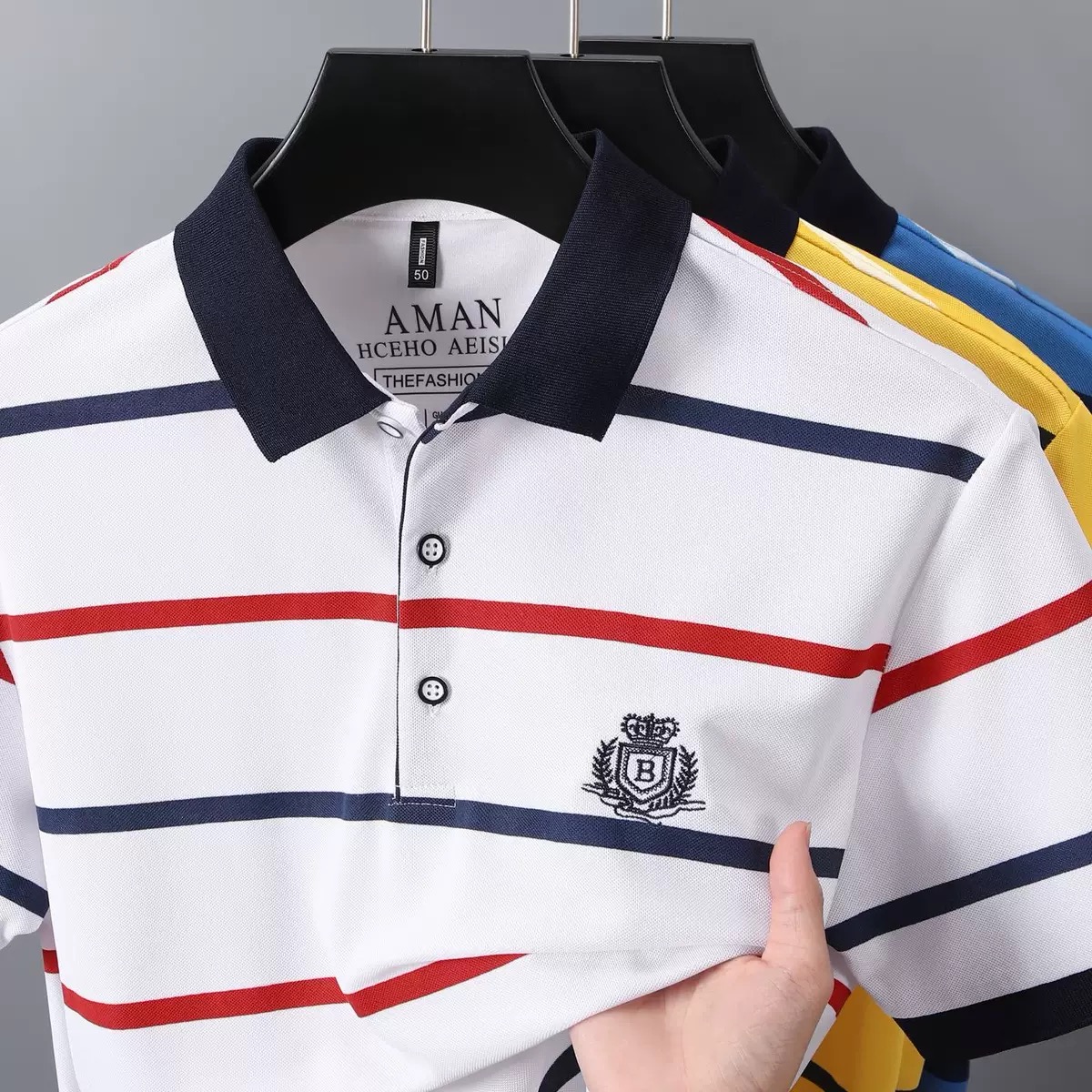Urban Streetwear Brand - Mode gestreept herenpoloshirt met korte mouwen,
